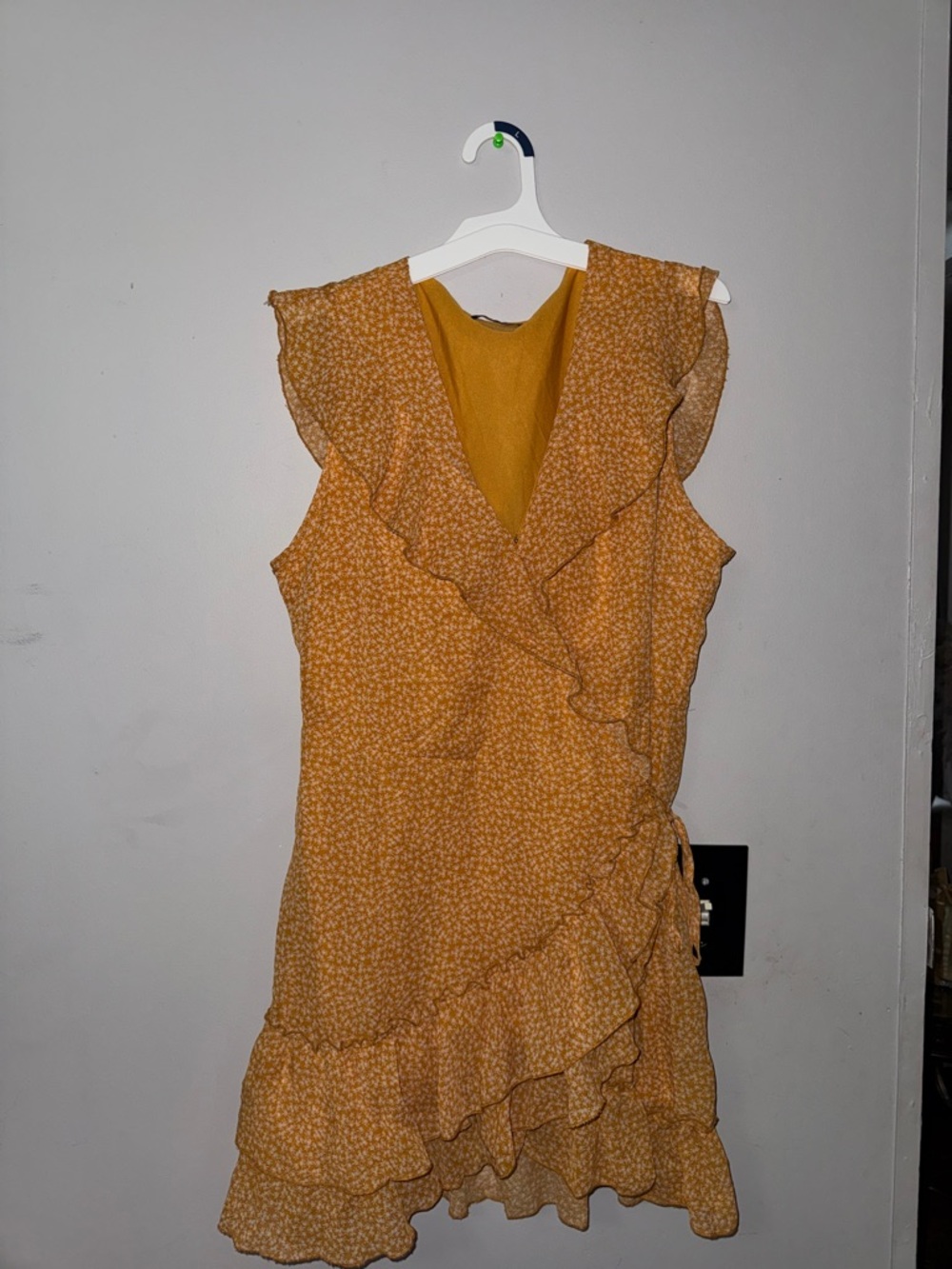 Cotton On Mustard Yellow Floral Ruffle Wrap Mini Dress